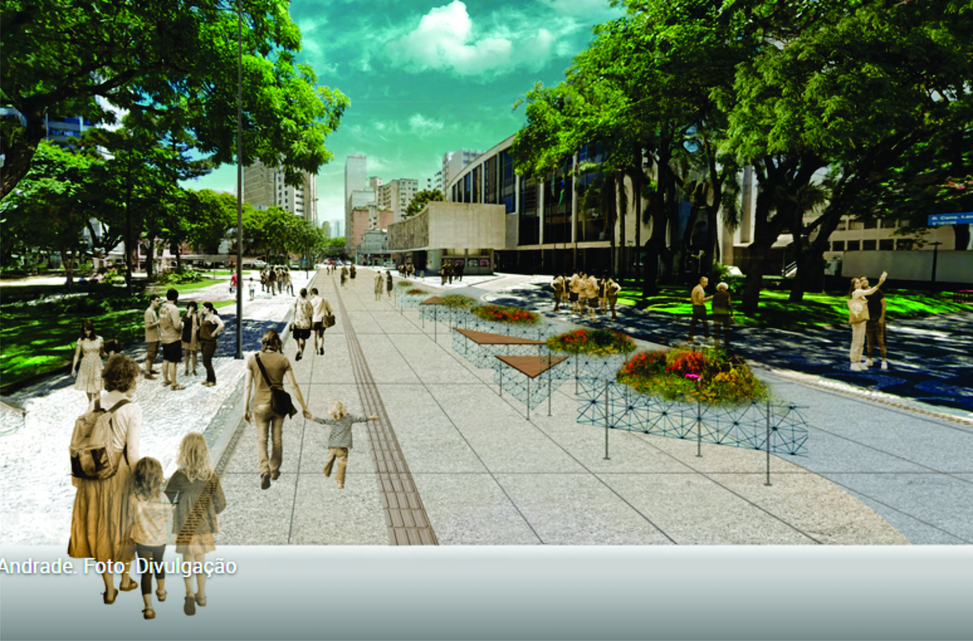 Calçadão vai ligar Teatro Guaíra e Praça Santos Andrade; obra deve ficar pronta até o fim do ano
