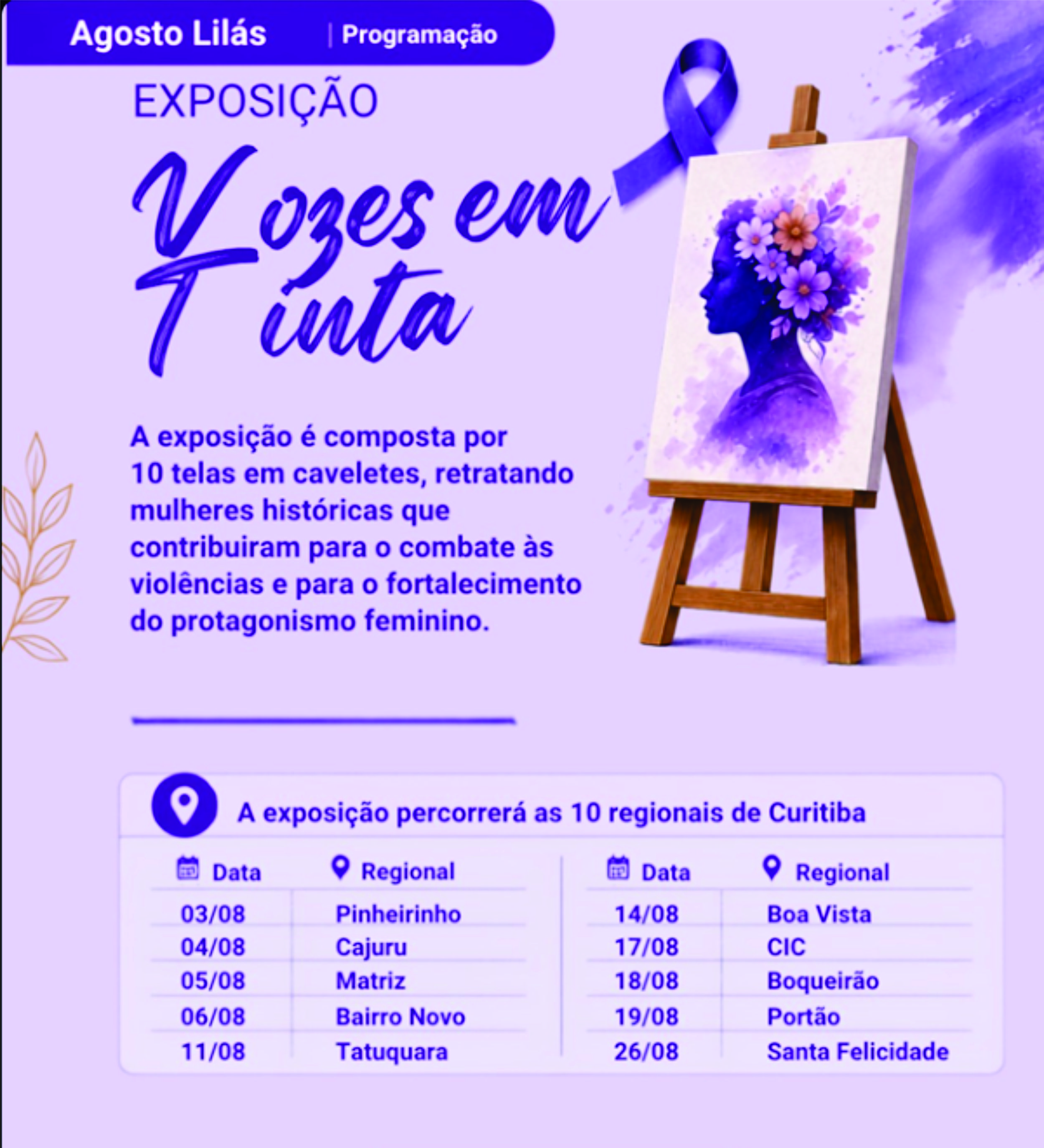 Prefeitura de Curitiba leva às dez regionais ações do Agosto Lilás de combate à violência contra a mulher