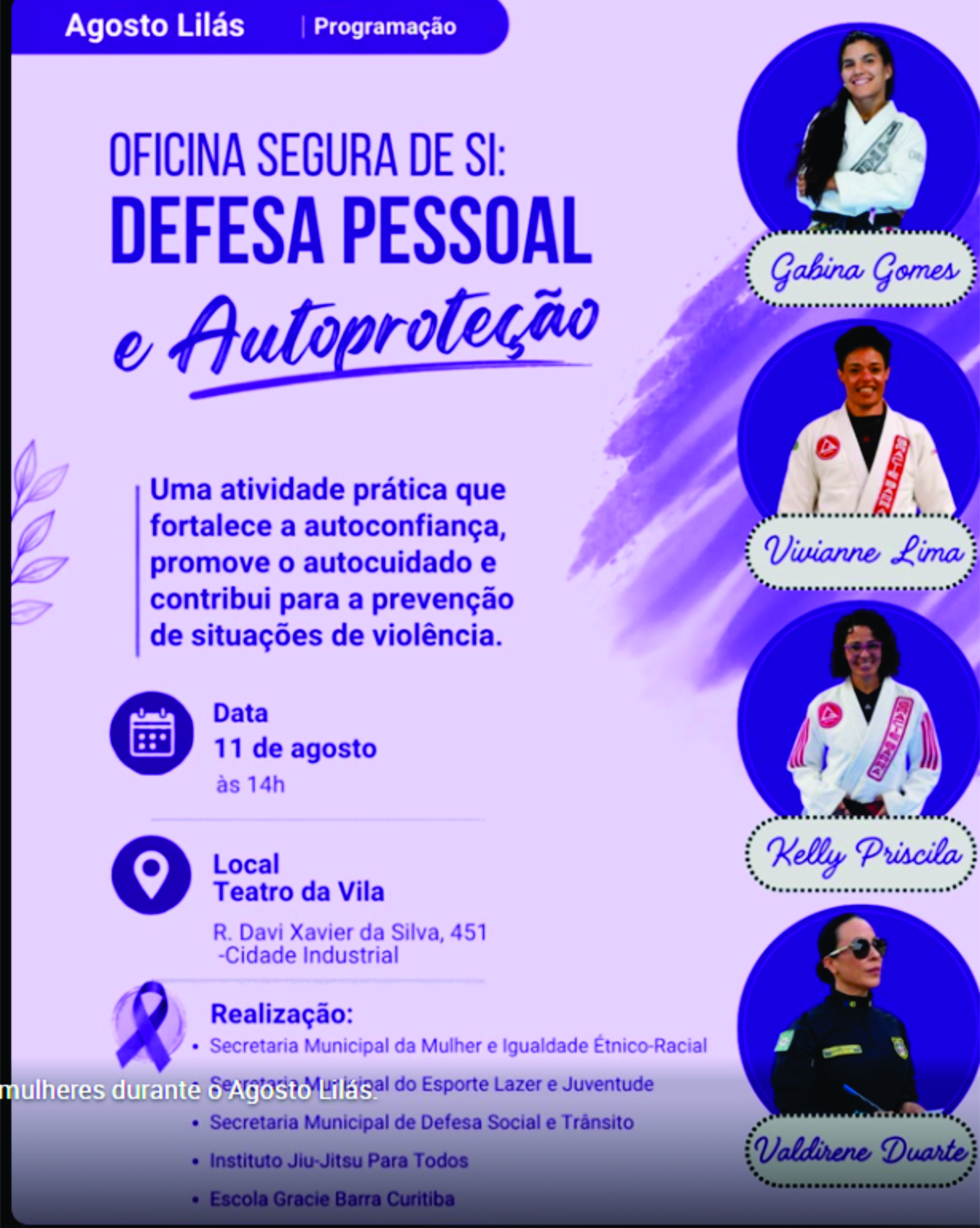 Curitiba promove oficina gratuita de defesa pessoal para mulheres durante o Agosto Lilás